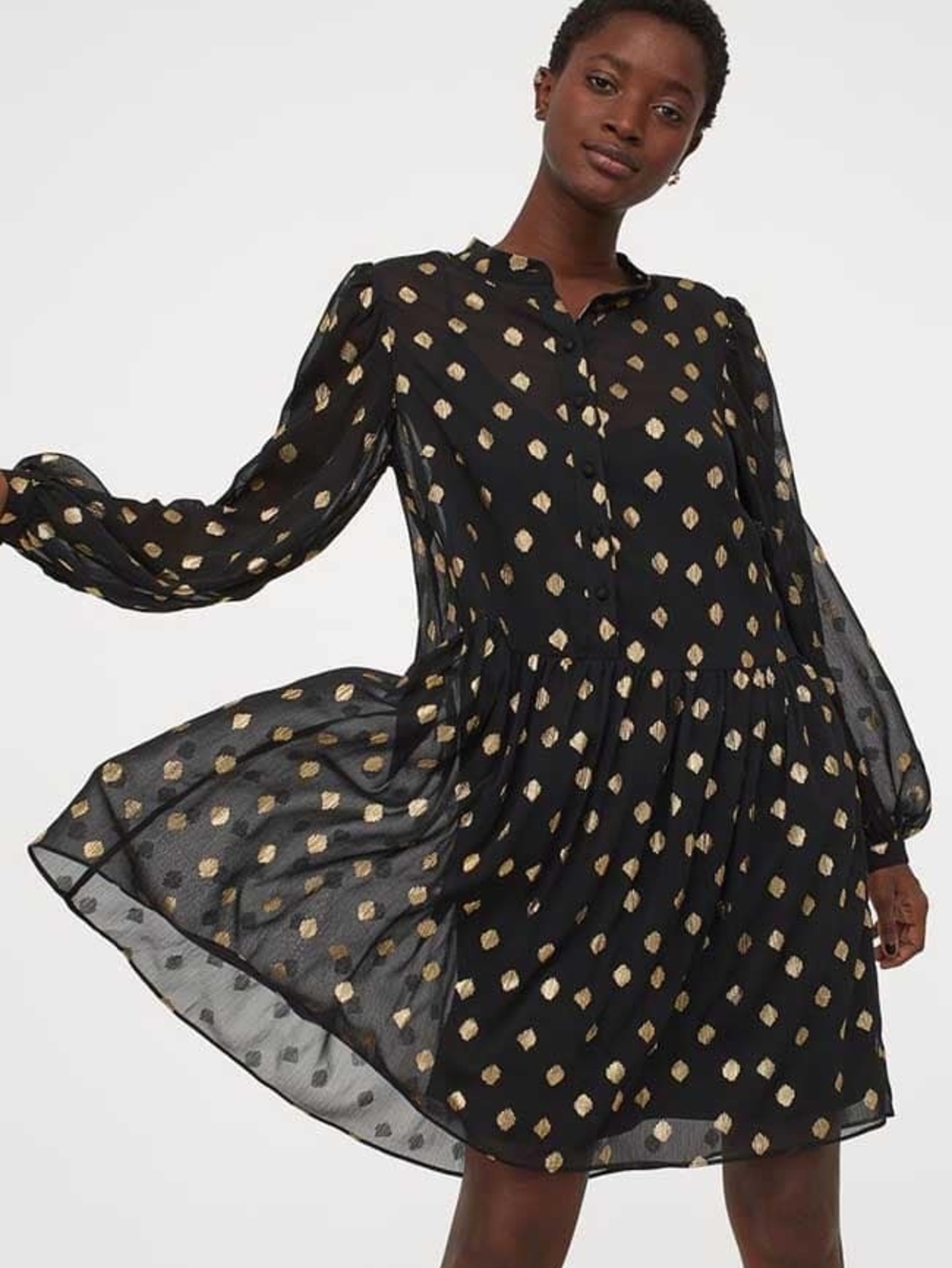 H&M Black Mini Dress with Gold Dot Print